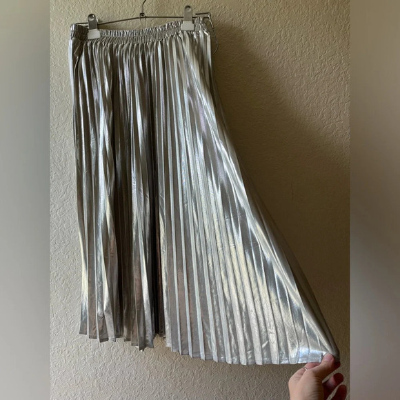 Tulle Dresses & Skirts - silver metallic party midi accordion pleated midi cocktail skirt concert disco